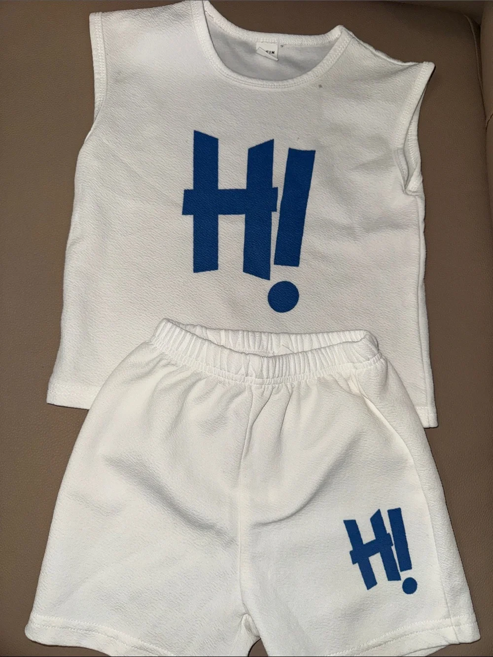 White Two-Piece Tank & Shorts Set with Blue 
